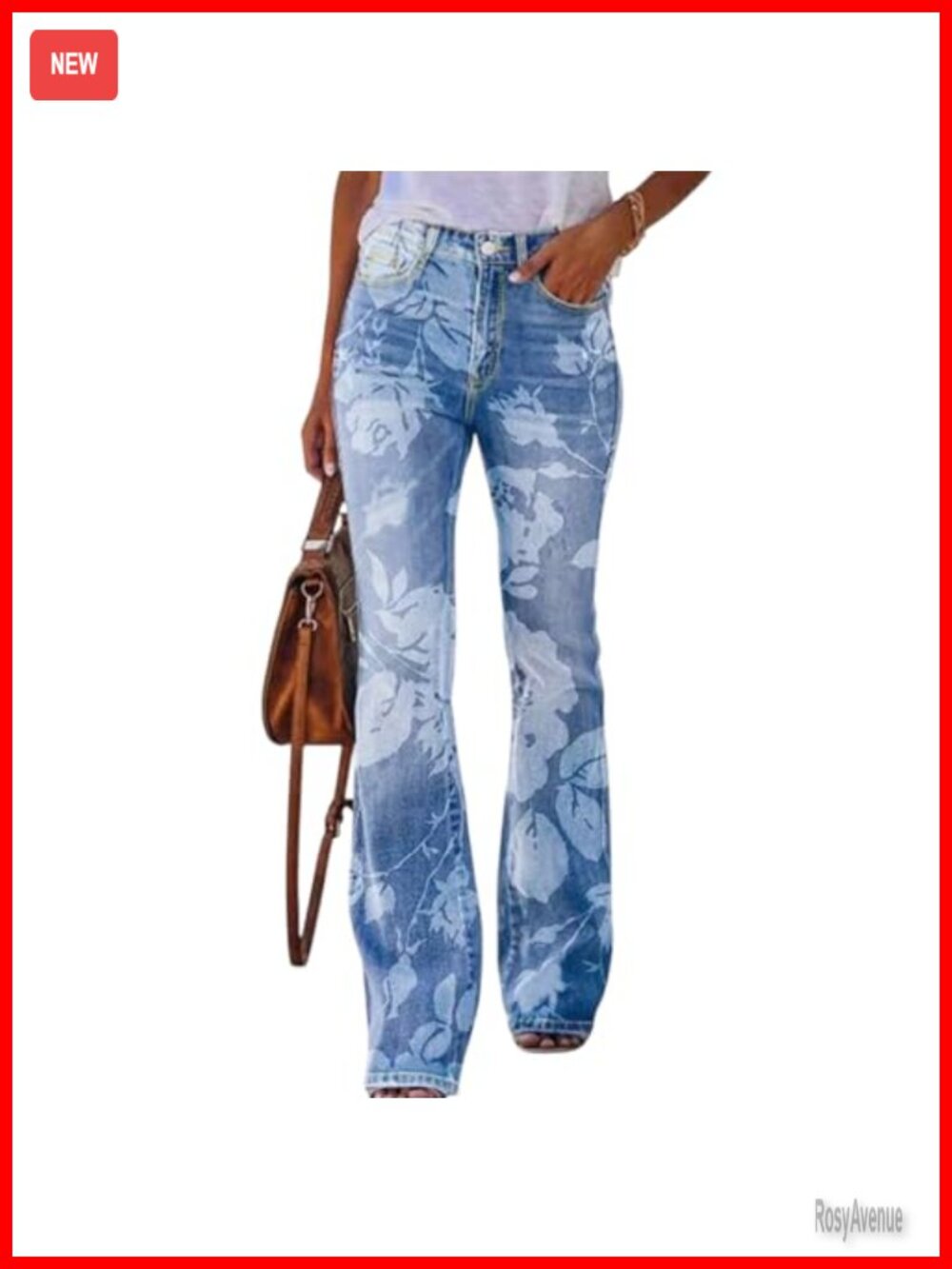 Women's Floral Stretch Jeans High Waisted Bootcut Pants